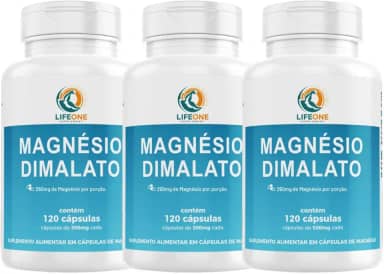 Magnésio Dimalato 600mg Life One 120 Cápsulas Kit 3 Potes