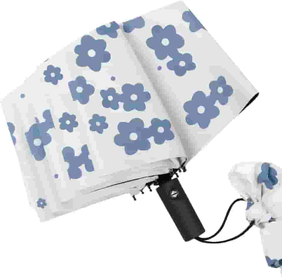 Meichoon Guarda-sol dobrável FPS 50 + proteção UV, leve, forte, resistência ao vento de até 5 níveis, guarda-sol anti-ultravioleta com função de abrir/fechar automaticamente, padrão de flor de sino