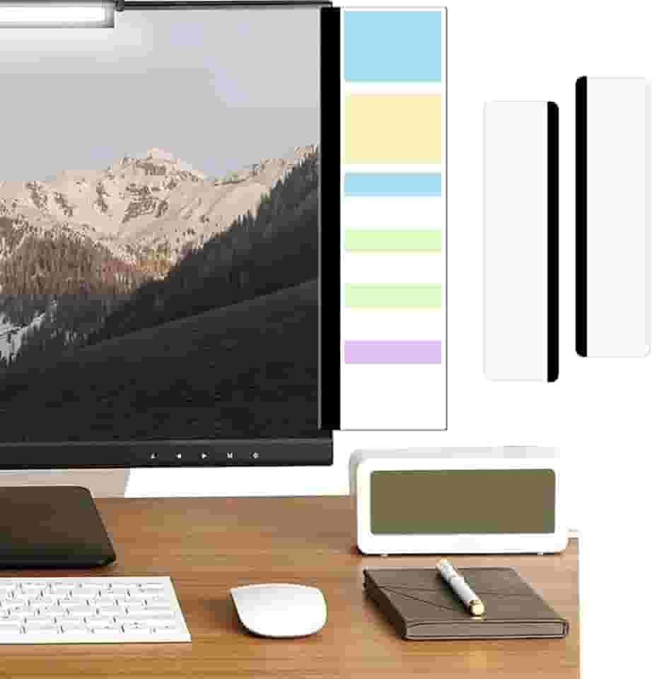 Quadro de notas para monitor, 2 peças, painel lateral de acrílico transparente, suporte de notas adesivas com compartimento para telefone e clipe para uso no escritório
