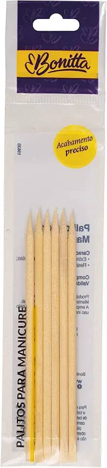 Palitos para Manicure com 6 Unidades, Pequeno, 604BT, Bonitta, Madeira, Bonitta