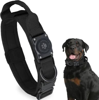 Coleira tática AirTag, 100% à prova d'água integrada, coleira para cães Apple Air Tag com suporte rígido de policarbonato AirTag, coleira militar ajustável com alça, coleira grossa e larga com GPS para cães médios e grandes