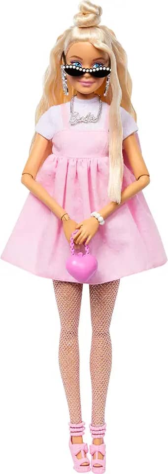 Barbie Fashionista Boneca Deluxe Vestido Rosa com Laço para crianças a partir de 4 anos