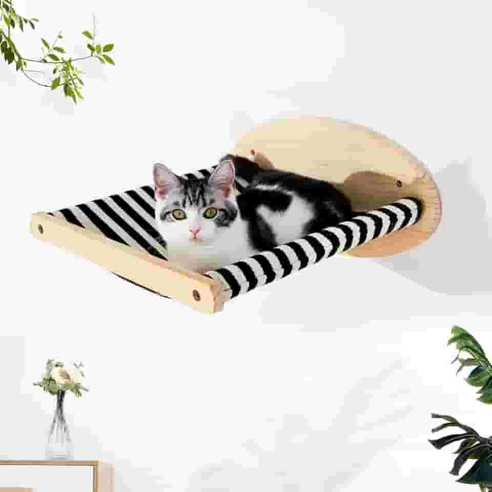 Rede para gatos montada na parede – Prateleiras e poleiros para parede, móveis de cama de parede para gatos para dormir, brincar, escalar e descansar rede preta e branca para ambientes