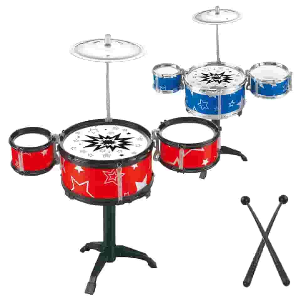 Mini Bateria Infantil Instrumento Brinquedo Musical com Prato Tambor Baqueta (Vermelho)