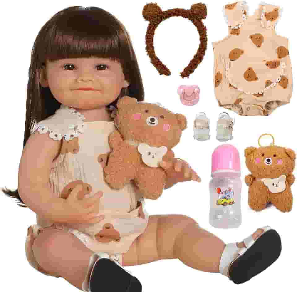 Bebê Reborn Boneca Silicone Menina Sorriso Urso 48cm Pode dar Banho Criança Presente Original