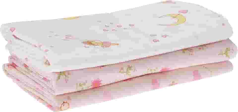 Cueiro Estampado, Papi Textil, Rosa, 1.0mx80cm, Pacote de 3