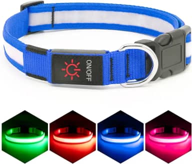 VIZPET Coleira de LED para cães recarregável USB 100% à prova d'água ajustável com iluminação super brilhante coleira de segurança brilhante para cães (azul, médio