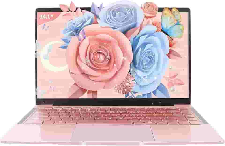 Laptop ouro rosa de 14 polegadas, Win 11 Pro (pré-instalado), processador Intel Quad-Core J4105, tela IPS FHD, 6GB RAM 512GB SSD, notebook ultraleve para viagens, aulas online, trabalho e