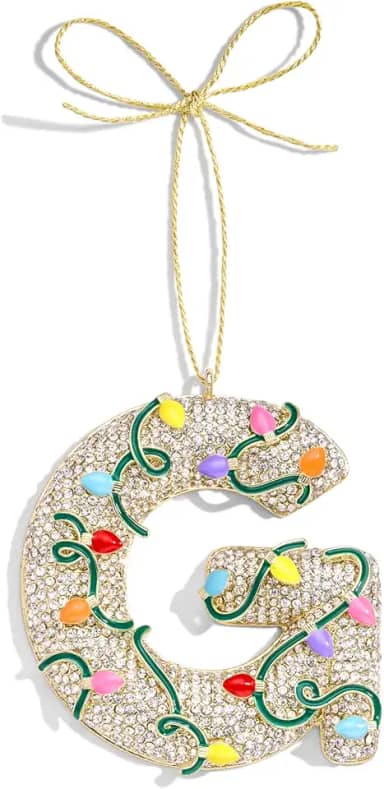 Enfeites de Natal com inicial de 2025, ornamentos de letra G para árvore de Natal, enfeite de Natal para pendurar, presente para mãe, amigas, irmã, esposa, avó, mulheres, homens