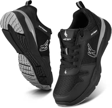 Tênis feminino de caminhada, suporte de arco, ortopédico feminino para fascite plantar, tênis moderno antiderrapante com absorção de choque