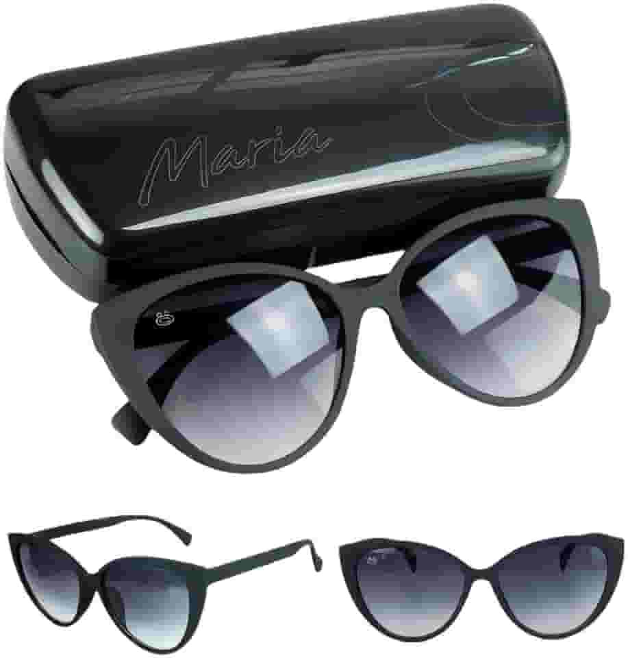 Óculos sol feminino gatinho + case presente preto original estiloso delicado moda
