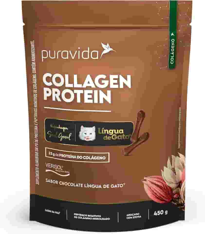 Puravida Colágeno Protein 23g de Proteínas Kopenhagen Língua de Gato Chocolate 450g