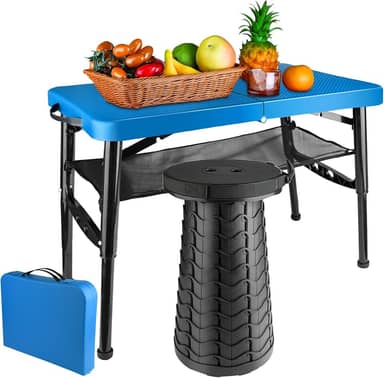 Conjunto De Mesa E Banco Dobrável Portátil, Mesa Dobrável Leve E Banco Dobrável Para Camping, Piquenique, Praia, Pesca, Mesa Pequena Resistente Para Áreas Externas Com Armazenamento Em Camad