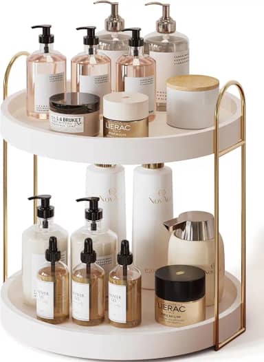 Onlysky Organizador de balcão de banheiro, organizador para penteadeira, perfume de madeira, acessórios de banheiro dourados