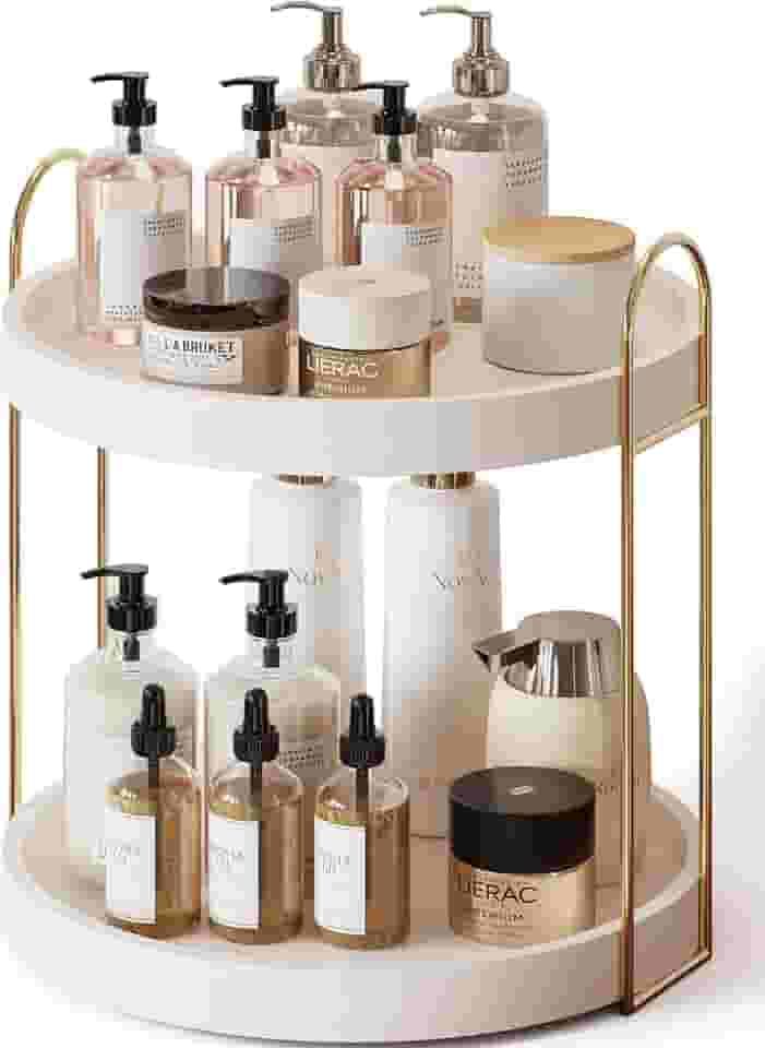 Onlysky Organizador de balcão de banheiro, organizador para penteadeira, perfume de madeira, acessórios de banheiro dourados
