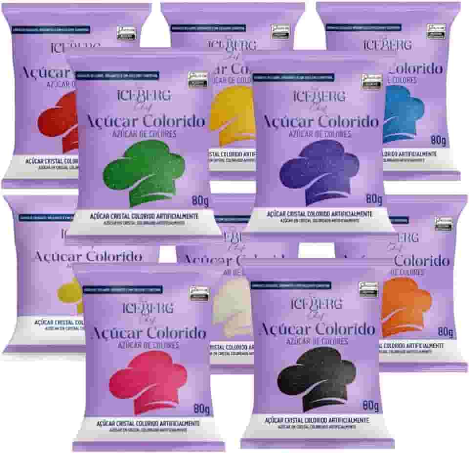 10 Açúcar Coloridos Confeitaria E Panificação 80g Cada Iceberg