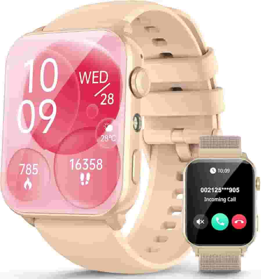 Smartwatch Feminino 1.91" com Luz LED - Tela Full Touch, 100+ Modos Esportivos, Chamadas Bluetooth, Assistente de Voz, Compatível iOS/Android, 2 Pulseiras (Rosa)