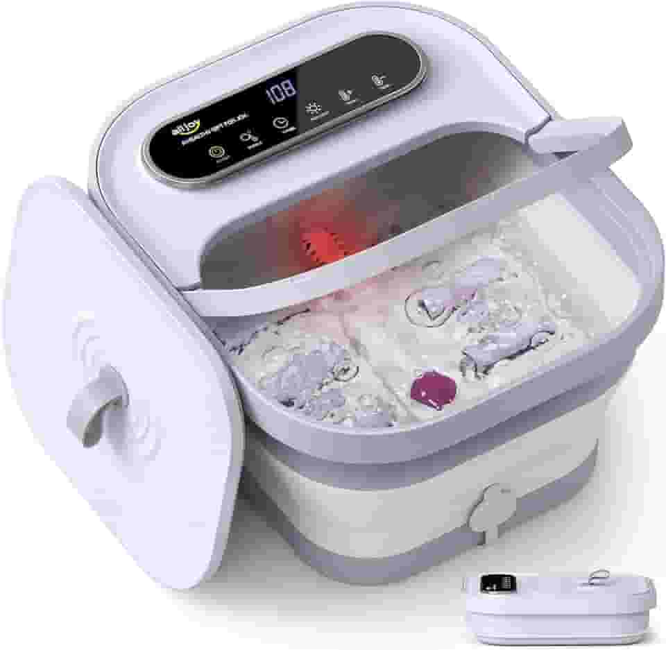 ALLJOY Massageador De Pés Com Aquecimento, Banheira Imersão Dobrável Bolhas, Pedra-Pomes, Temporizador, 6 Rolos Massagem Shiatsu, Pedicure, Spa Para Relaxamento, Presentes Mamãe E Papai