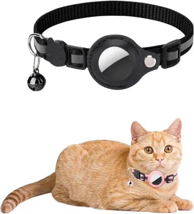 Coleira Cachorro Gato Reflexiva Ajustavel com Case Capa Rastreador GPS Airtag (Preta)