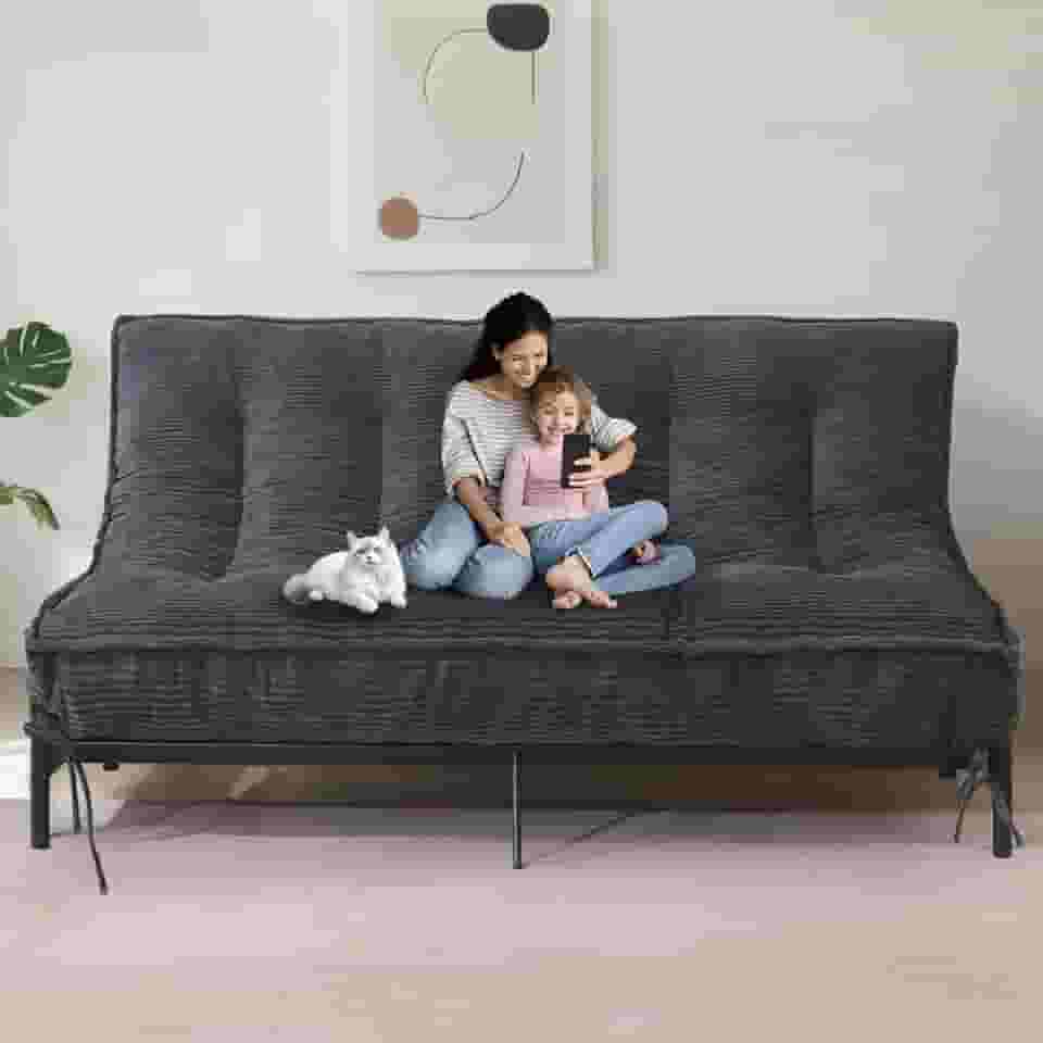 Colchão Futon Queen de 20,3 cm, futons grossos, sofá-cama, sofá-cama, colchão de chão para adultos, tapetes dobráveis dobráveis, enchimento de espuma desfiada, médio firme (moldura não