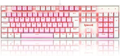 TECLADO MECANICO GAMER SINGLE COLOR REDRAGON MITRA ROSA E BRANCO COM SWITCH MARROM