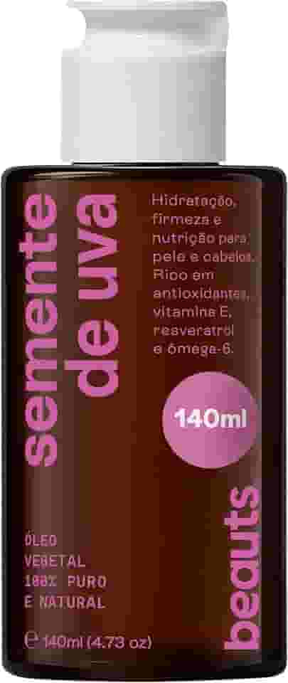Óleo de Semente de Uva - Óleo Corporal Vegetal Puro - Para Hidratação, Massagem e Banho - 100% Puro, Vegetal e Natural. Com Tampa Gotejadora - 140ml Beauts