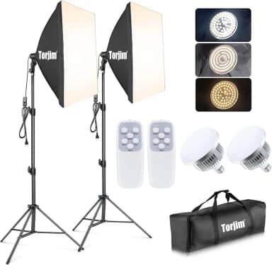 Torjim Softbox Photography Lighting Kit, Professional Photo Studio Lighting with 2x27x27in Soft Box | 2X 85W 3000-7500K E26 LED Bulb,Continuous Lighting Kit for Video Recording, Portraits Shooting