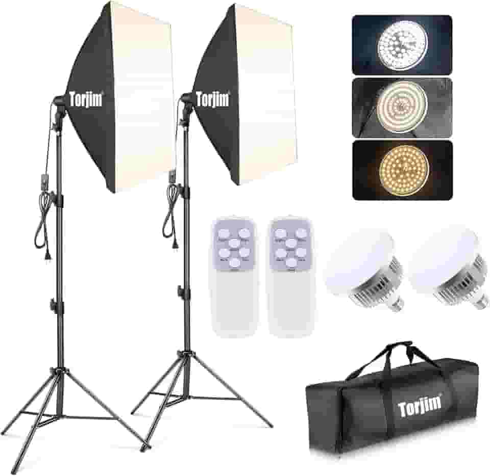Torjim Softbox Photography Lighting Kit, Professional Photo Studio Lighting with 2x27x27in Soft Box | 2X 85W 3000-7500K E26 LED Bulb,Continuous Lighting Kit for Video Recording, Portraits Shooting