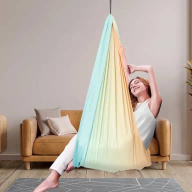 Balanço sensorial para crianças e adultos, camada dupla, comporta até 90 kg, balanço terapêutico, resistente a elasticidade, interno/externo, multicolorido, poliéster