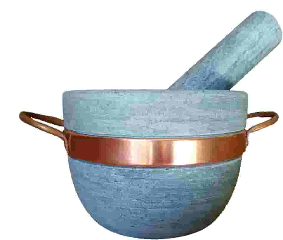 Pilão Cumbuca De Pedra Sabão Resistente Com Alça De Cobre