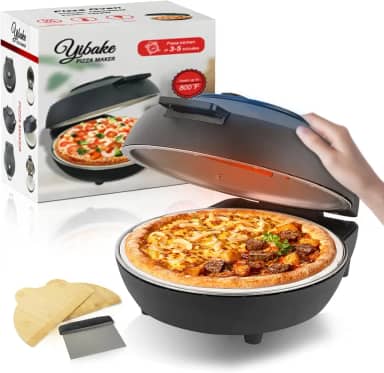 YIBAKE Forno De Pizza Interno - 12'', Elétrico, Com Controle Duplo Temperatura, Aquece Até 800°F, Bancada Isolamento Térmico, Pedra Cerâmica Para Assar, Pizzas Massa Crocante Em Minutos