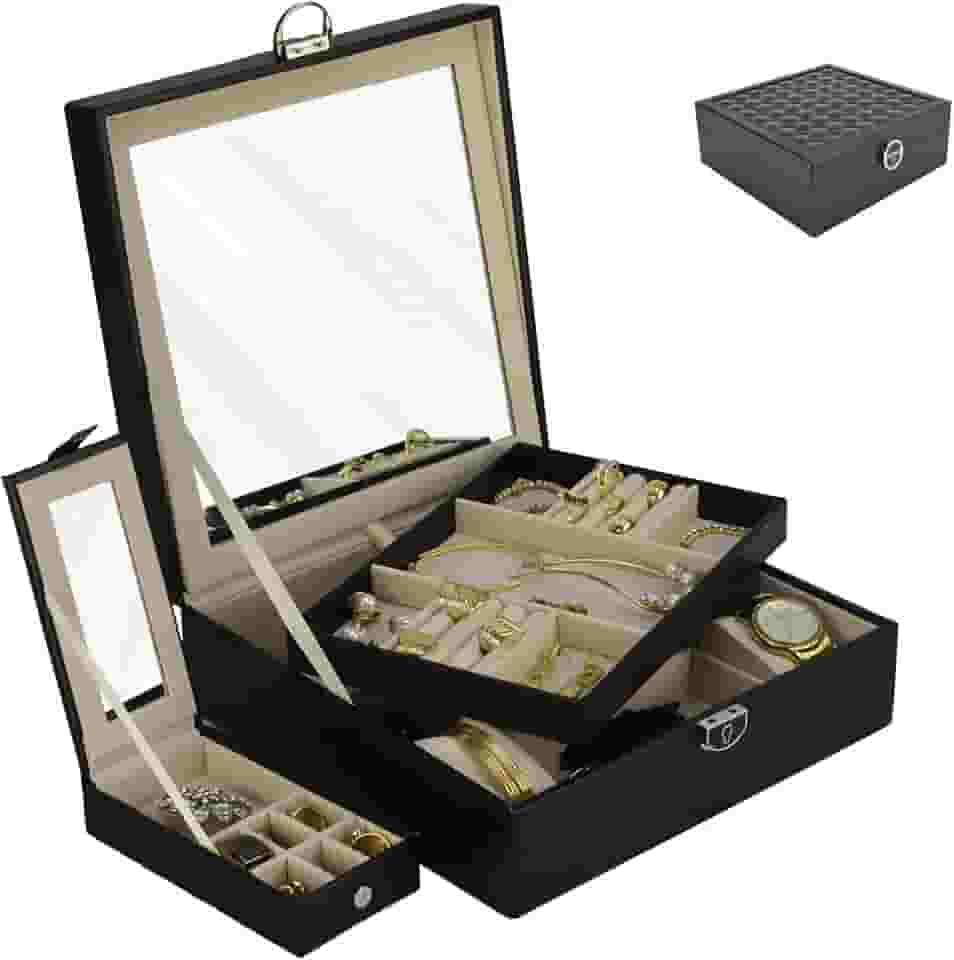 Caixa Para Joias Bijuteria Espelho Luxo Preto CBRN13050