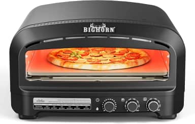 BIG HORN OUTDOORS Forno de pizza interno, forno de pizza elétrico de 35,5 cm com 6 modos, aquece até 426 °C, panela de pizza com design flip-up para cozinha doméstica, restaurantes, festas