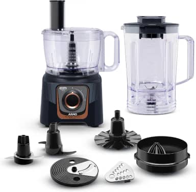 Multiprocessador Arno Multichef 700W MP72, com 24 Funções, Preto, 7 Acessórios, 2 Velocidades, Liquidificador 3,1L e Espremedor de Frutas, 220V