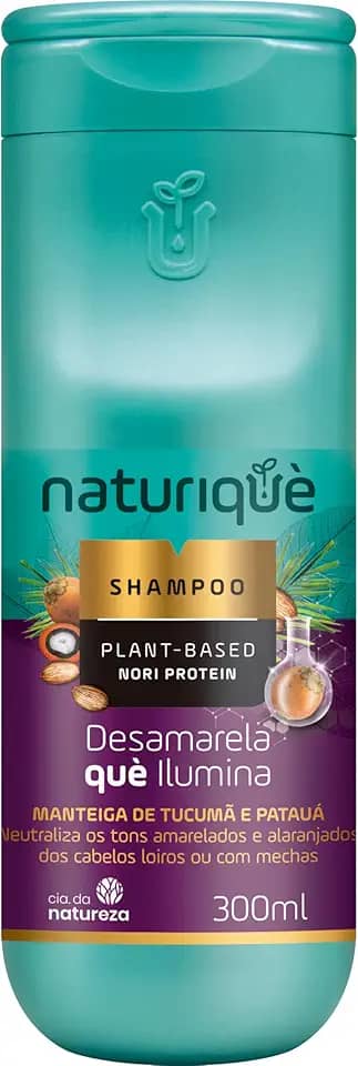 Naturiquè, Shampoo, Para todos os tipos de cabelos, Desamarela què ilumina, Neutraliza os tons amarelados e alaranjados dos cabelos loiros ou com mechas, 300ml