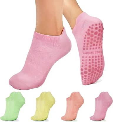 4 pares de meias de Pilates, meias de algodão de cores mistas antiderrapantes com malha respirável