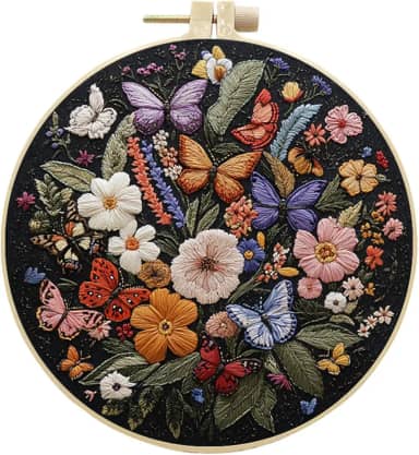 Huacan Kit de bordado para iniciantes e adultos inclui estampa de borboleta de flores estampadas, argola, fios de cor, ferramentas, instruções fáceis de seguir