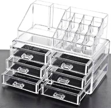 Organizador de Maquiagem em Acrílico, 6 Gavetas, 12 Compartimentos, 22,5 x 17,5 x 13,5 cm