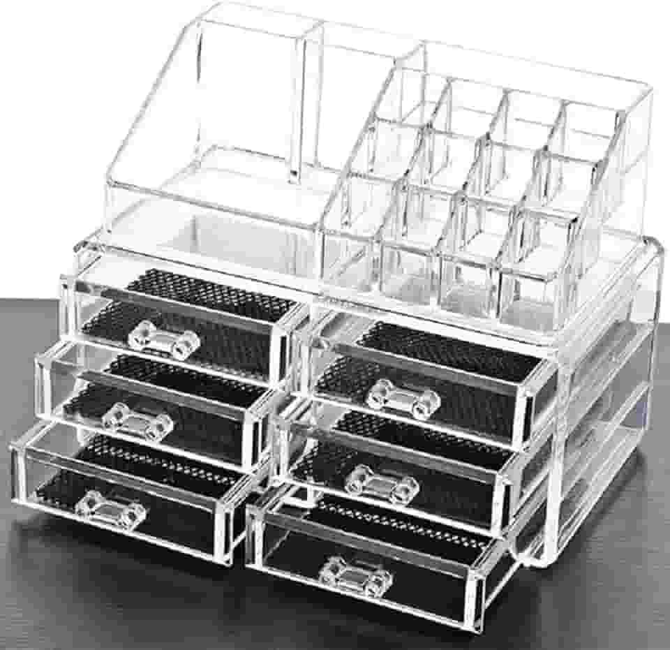 Organizador de Maquiagem em Acrílico, 6 Gavetas, 12 Compartimentos, 22,5 x 17,5 x 13,5 cm