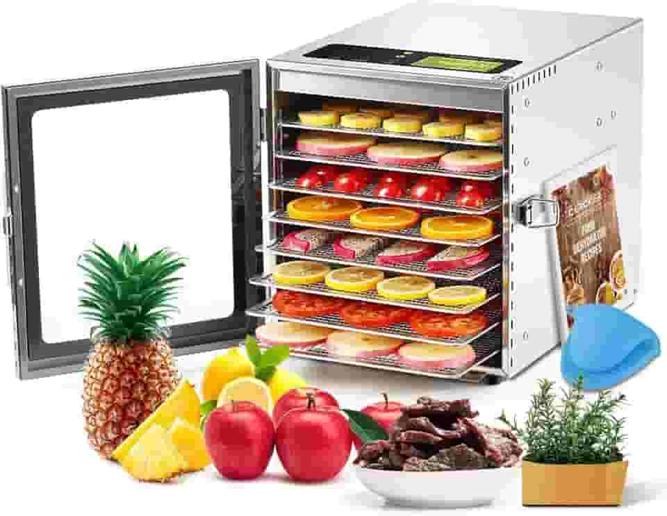 Máquina de desidratação de alimentos 8 bandejas de aço inoxidável, desidratador de carne seca de 500 W para carne, secador de cogumelos 190ºF, temporizador 24H, secador de frutas para ervas