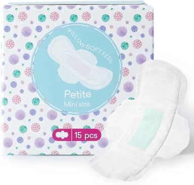 PurComfy Almofadas de menstruação para adolescentes com asas para adolescentes, absorventes higiênicos de algodão orgânico para meninas adolescentes 9-14, mini pequeno, 15 CT