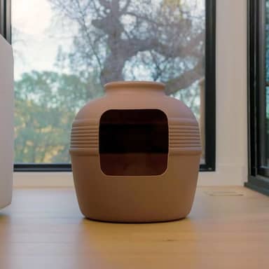 Good Pet Stuff Caixa de areia oculta para gatos, vaso redondo decorativo, sem planta, filtro de carvão de carbono ventilado para controle de odores, fácil de limpar, feito nos EUA, invólucro, marrom