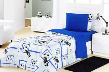 Edredom Cama Solteiro Futebol Azul em tecido Algodão com Poliester - Edredom Kids