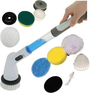 Escova De Limpeza Eletrica Giratória Multiuso 9 em 1 Recarregável com Dispenser