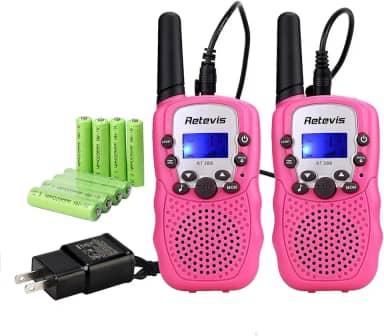 Retevis: Walkie Talkies infantis RT-388, com pilhas AAA recarregáveis, lanterna FRS 22 canais, presentes para meninos e meninas de 5 a 13, brinquedo de espião para acampamento ao ar livre, rosa