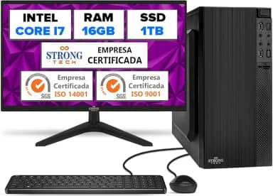 Computador Completo Intel Core i7 16GB SSD 1TB Monitor 17' 4 Núcleos Super Turbo Pc Hdmi Teclado e Mouse Strong Tech