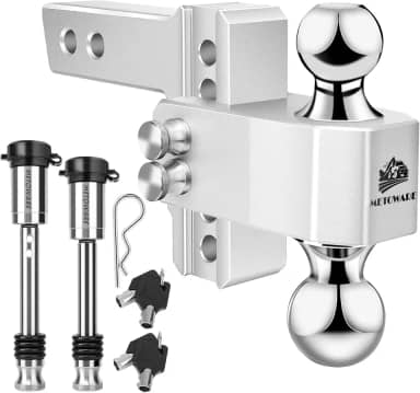 METOWARE Engate de reboque ajustável - engate de reboque de alumínio para receptor de 5 polegadas - Engate de queda resistente com queda/elevação de 10 cm para caminhão (5,7 kg GTW), travas duplas de
