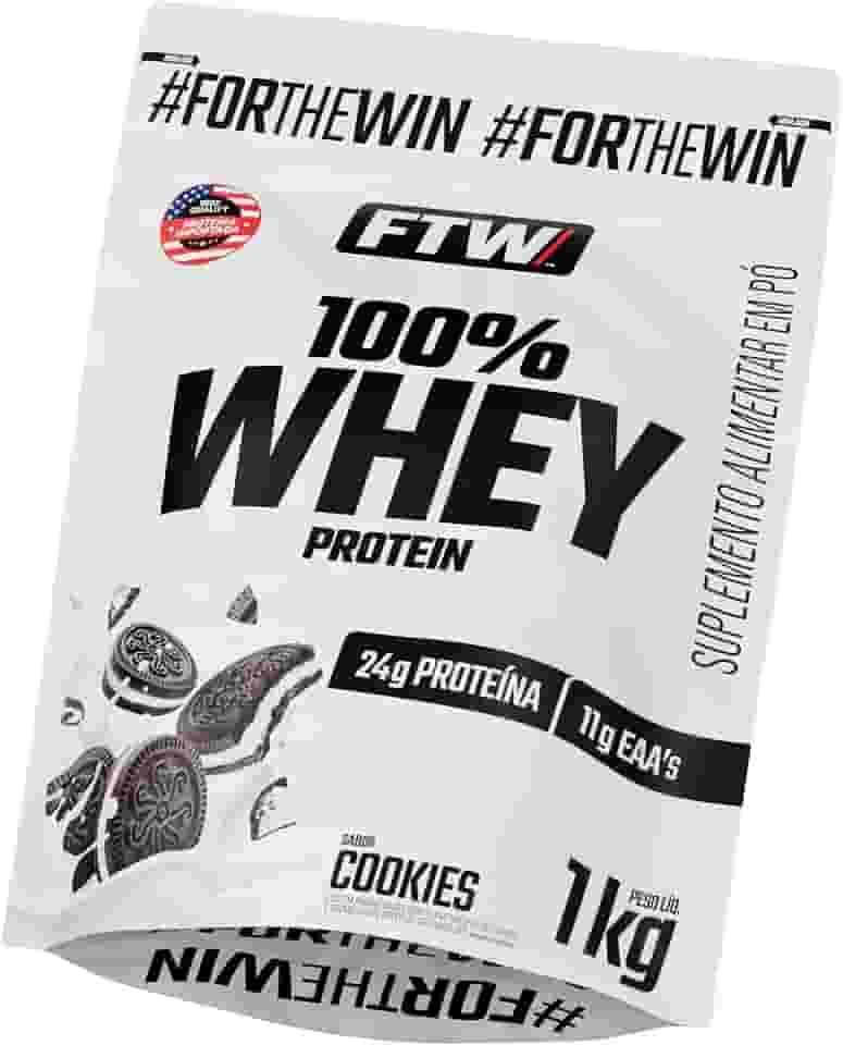 FTW 100% Whey Protein com Proteína Concentrada WPC, para Atletas com Alto Valor Biológico, Suplemento Pós-Treino Sem Glúten - Refil 1kg (Cookies)