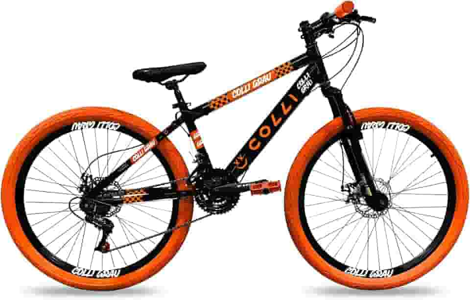 Colli Bike, Bicicleta Grau, Aro 26, Freios a Disco, 21 V, Alavanca Rapid Fire 3/7V, Pedivela Triplo Aço, Selim Colli C/Carrinho, Pedal Free Sport 9/16 Colorido, Pneus Coloridos, Guidão Downhill