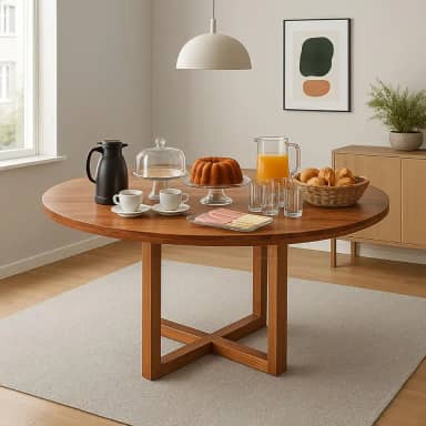 Mesa de Jantar 1,6M Redonda – Madeira Maciça, Acabamento Envernizado